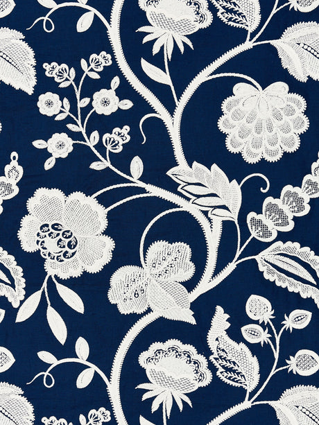 Scalamandre SC 000527151 NAVY KENSINGTON EMBROIDERY Fabric - Eade's Wallpaper