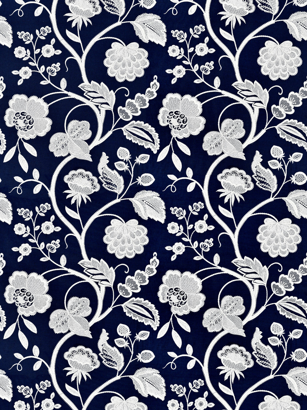 Scalamandre SC 000527151 NAVY KENSINGTON EMBROIDERY Fabric - Eade's Wallpaper