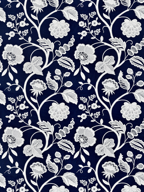 Scalamandre SC 000527151 NAVY KENSINGTON EMBROIDERY Fabric - Eade's Wallpaper