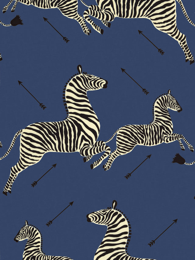 Scalamandre SC 000536378 DENIM ZEBRAS - OUTDOOR Fabric - Eade's Wallpaper