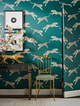 Scalamandre SC 0005WP88449D EVERGREEN LEAPING CHEETAH WALLPAPER - Eade's Wallpaper