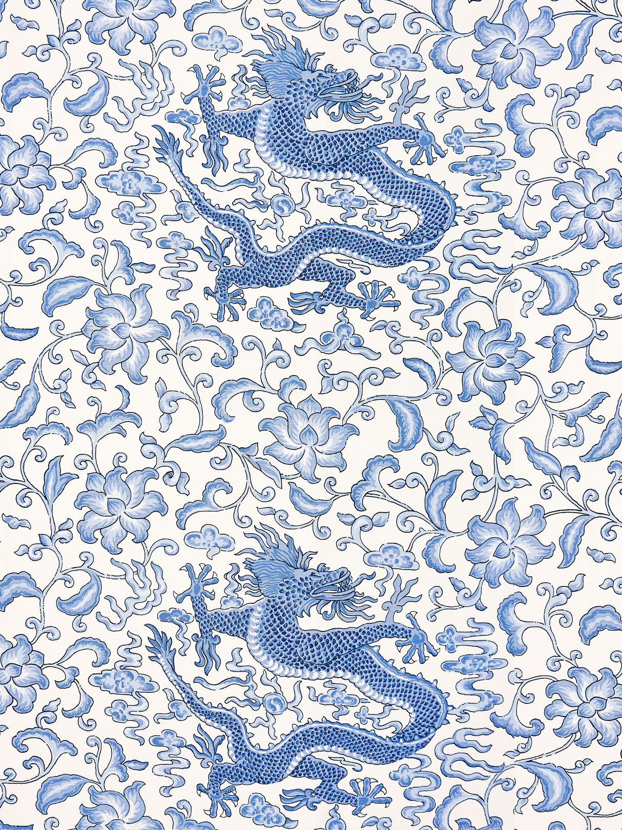 Scalamandre SC 000716558 HYACINTH BLUE CHI'EN DRAGON LINEN PRINT Fabric - Eade's Wallpaper