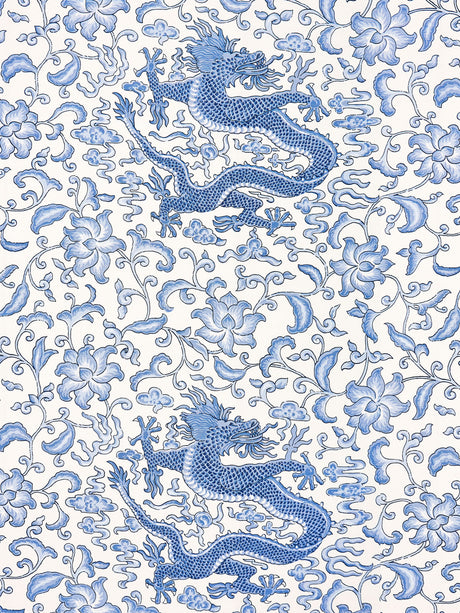 Scalamandre SC 000716558 HYACINTH BLUE CHI'EN DRAGON LINEN PRINT Fabric - Eade's Wallpaper