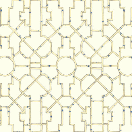Scalamandre SC 0007WP81630 LINEN & BLUE ON ECRU BALDWIN BAMBOO WALLPAPER - Eade's Wallpaper