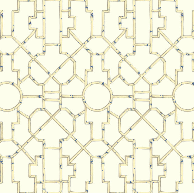 Scalamandre SC 0007WP81630 LINEN & BLUE ON ECRU BALDWIN BAMBOO WALLPAPER - Eade's Wallpaper