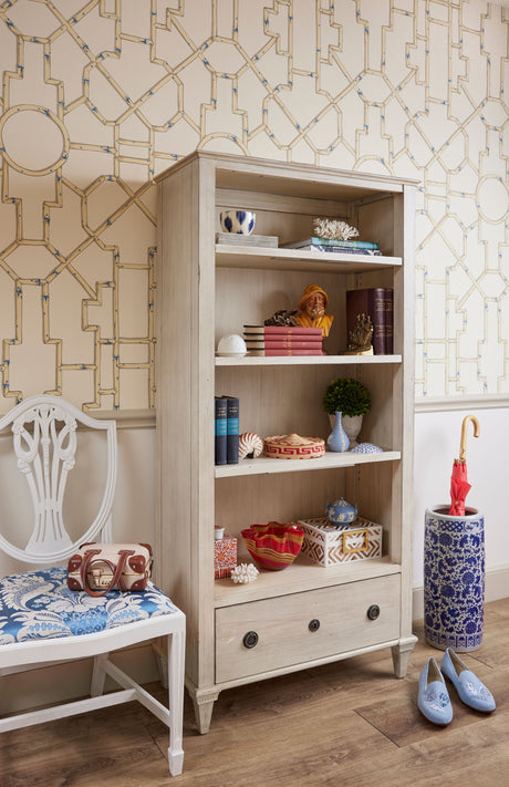 Scalamandre SC 0007WP81630 LINEN & BLUE ON ECRU BALDWIN BAMBOO WALLPAPER - Eade's Wallpaper