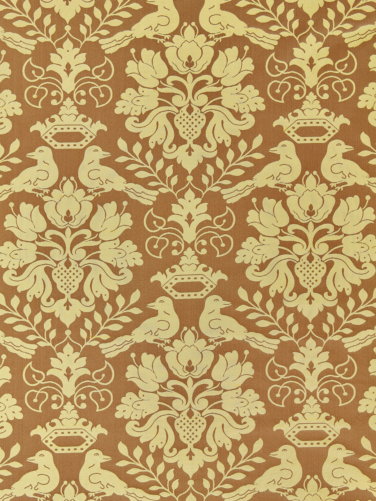Scalamandre SC 00131098MM CHOCOLATE & GOLD LOVE BIRD Fabric - Eade's Wallpaper