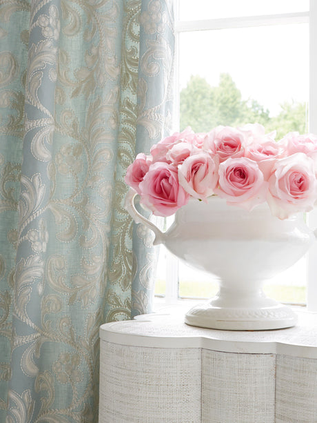 Scalamandre SC 000227029 PEARL GREY CHIARA EMBROIDERY Fabric - Eade's Wallpaper
