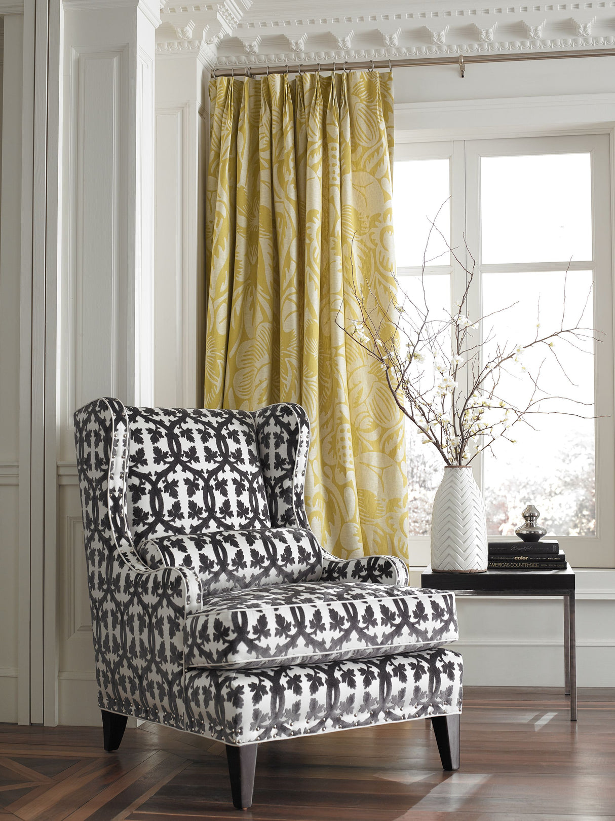Scalamandre SC 000227131 PEARL GREY DECO FLOWER Fabric - Eade's Wallpaper