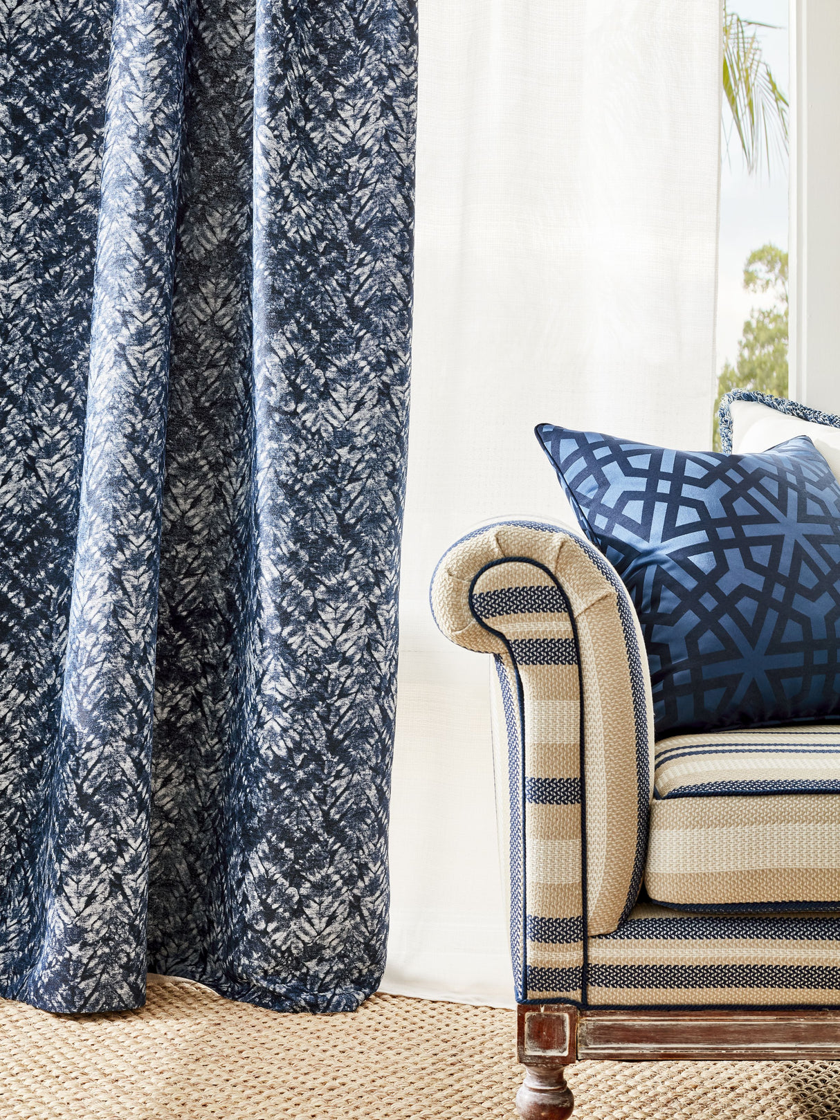 Scalamandre SC 000227188 PALM SANTORINI STRIPE Fabric - Eade's Wallpaper