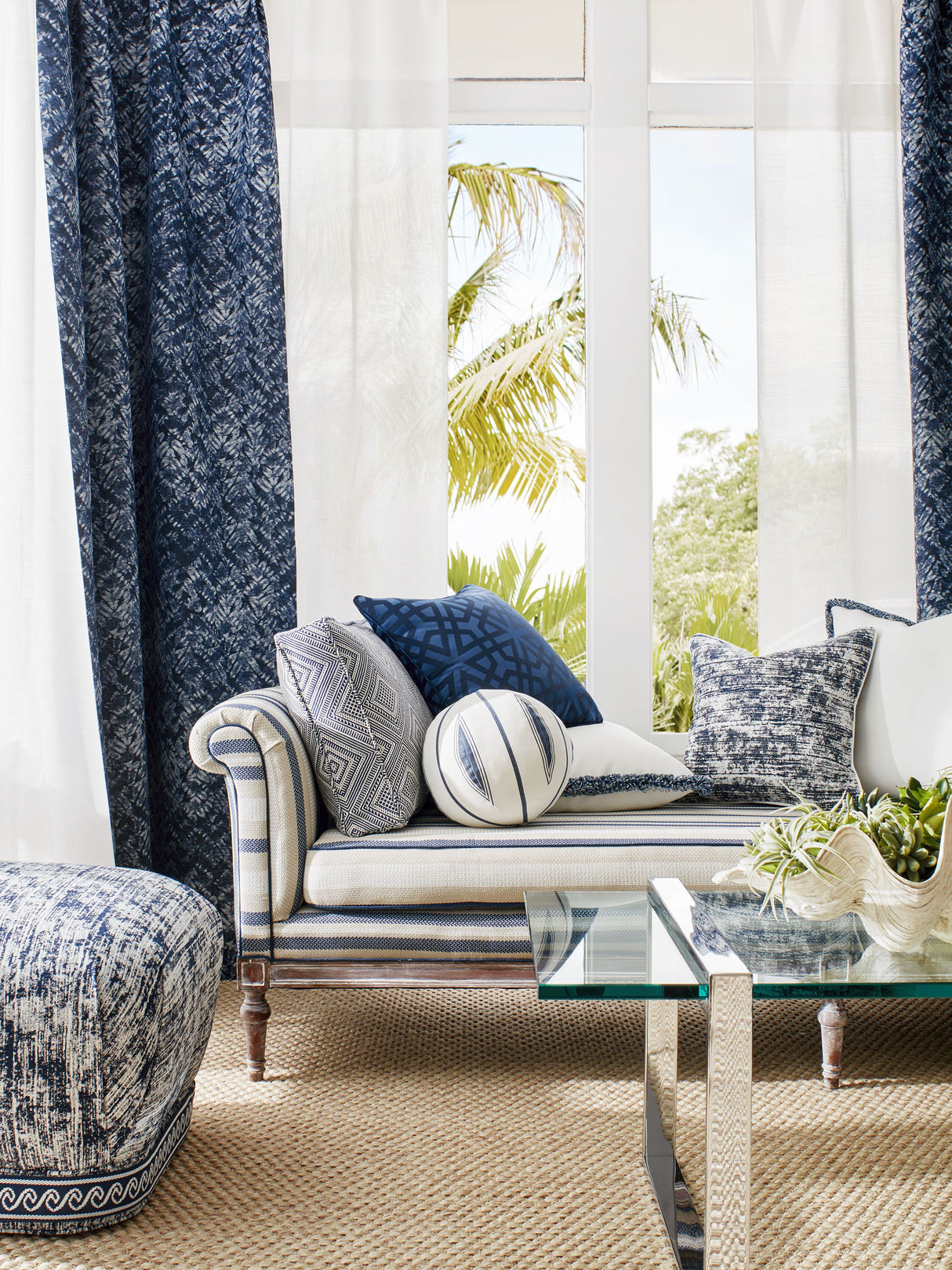 Scalamandre SC 000127188 SEAGULL SANTORINI STRIPE Fabric - Eade's Wallpaper