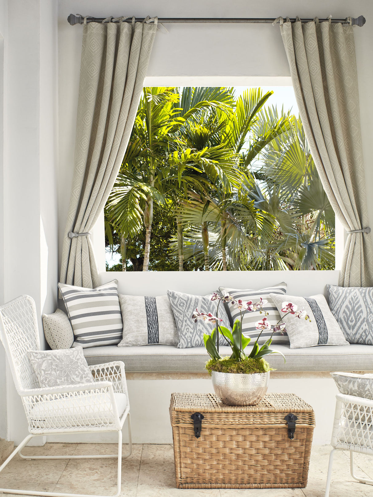 Scalamandre SC 000227188 PALM SANTORINI STRIPE Fabric - Eade's Wallpaper