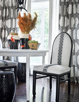 Scalamandre SC 000127215 BLACK & TAN DRAGON'S FRET EMBROIDERY Fabric - Eade's Wallpaper