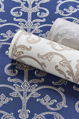 Scalamandre SC 0003WP88558 NAVY SAXONY SCROLL WALLPAPER - Eade's Wallpaper