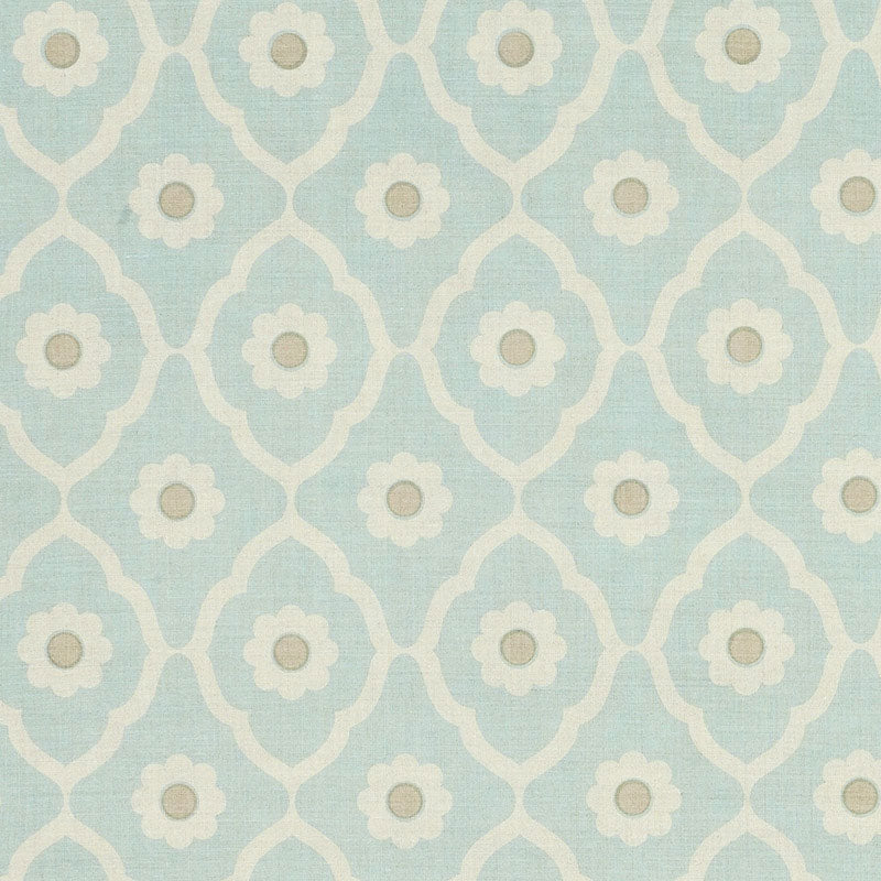 Schumacher Soundess Aqua Fabric - Eade's Wallpaper