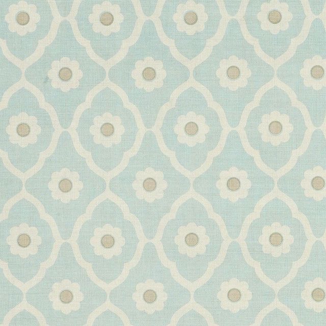 Schumacher Soundess Aqua Fabric - Eade's Wallpaper