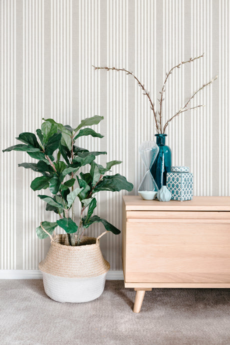 York SR1582 French Linen Stripe Grey Wallpaper