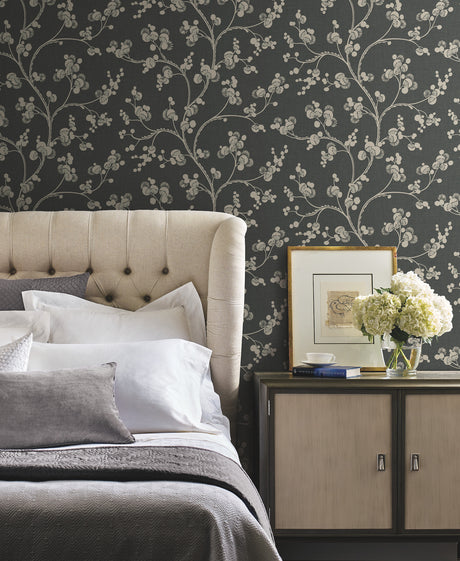 York SS2502 Dahlia Trail Black & Taupe Wallpaper