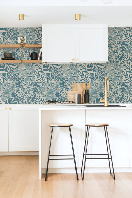 York SS2572 Jungle Leaves Teal Wallpaper