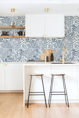 York SS2576 Jungle Leaves Blue Wallpaper