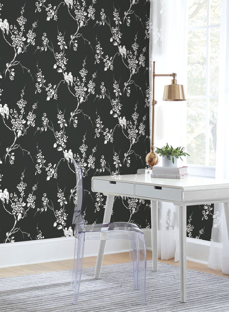 York SS2589 Imperial Blossoms Branch Black & White Wallpaper