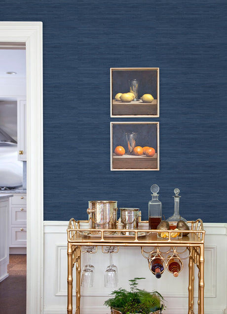 Society Social SSS4567 Navy Blue Classic Faux Grasscloth Peel & Stick Wallpaper