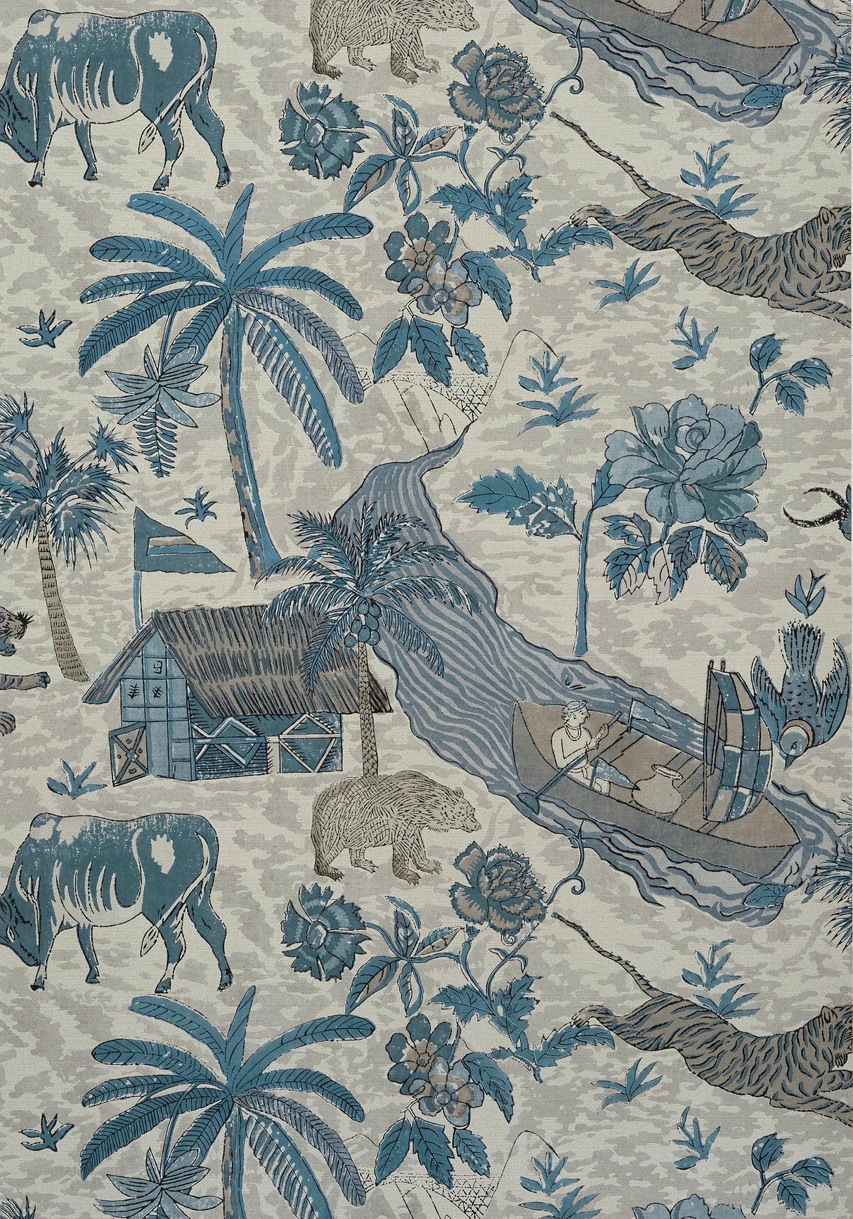 Thibaut T10231 TIGER RESERVE Slate Blue Wallpaper