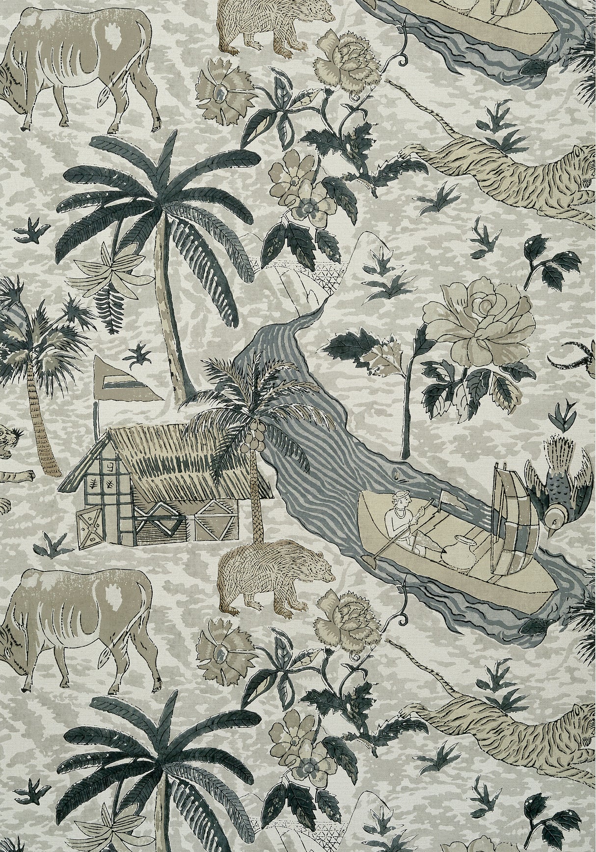 Thibaut T10232 TIGER RESERVE Grey Wallpaper
