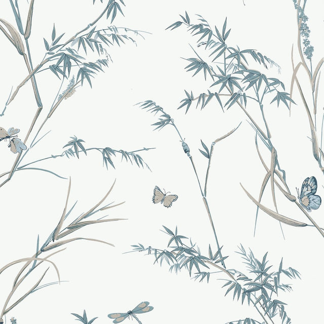 Thibaut VIRGINIA T10529 in Cream and Aqua Wallpaper - BOXWOO