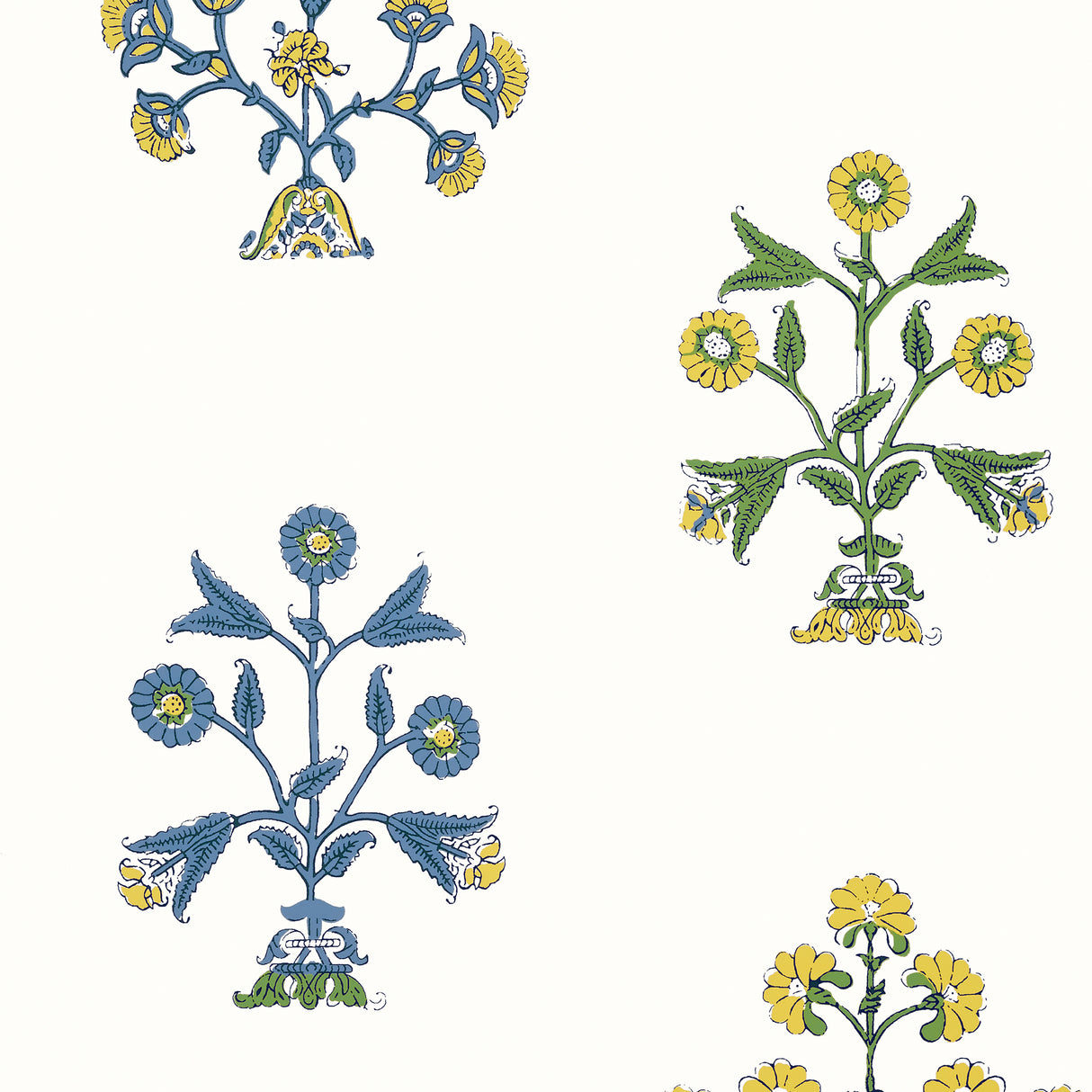 Thibaut T10664 INDIAN FLOWER Blue and Yellow