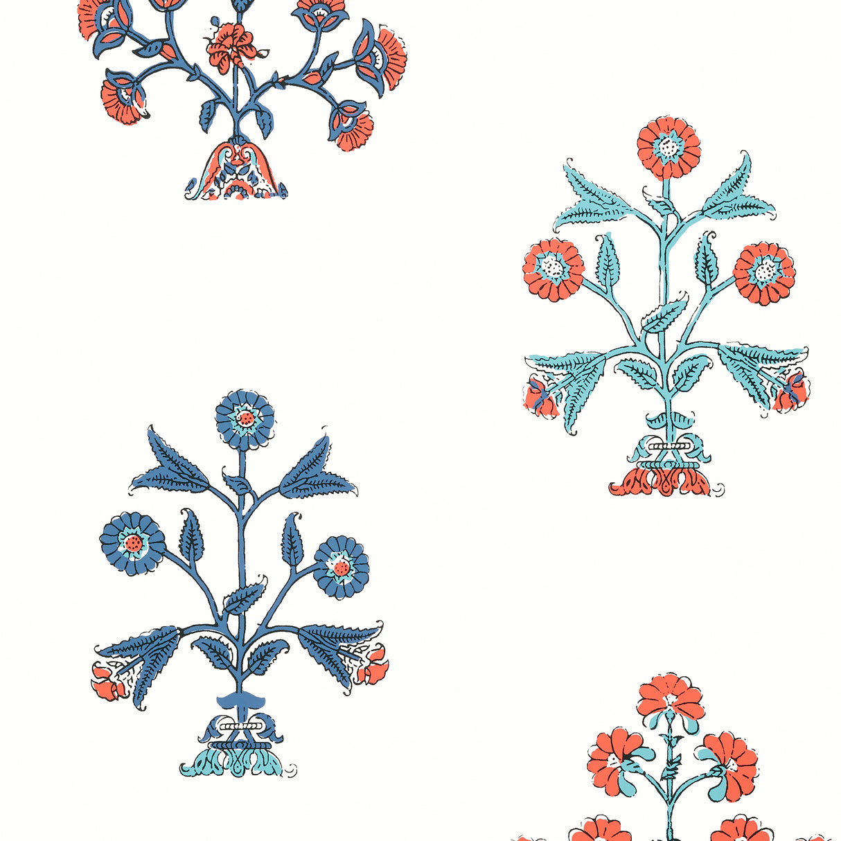 Thibaut T10669 INDIAN FLOWER Coral and Blue