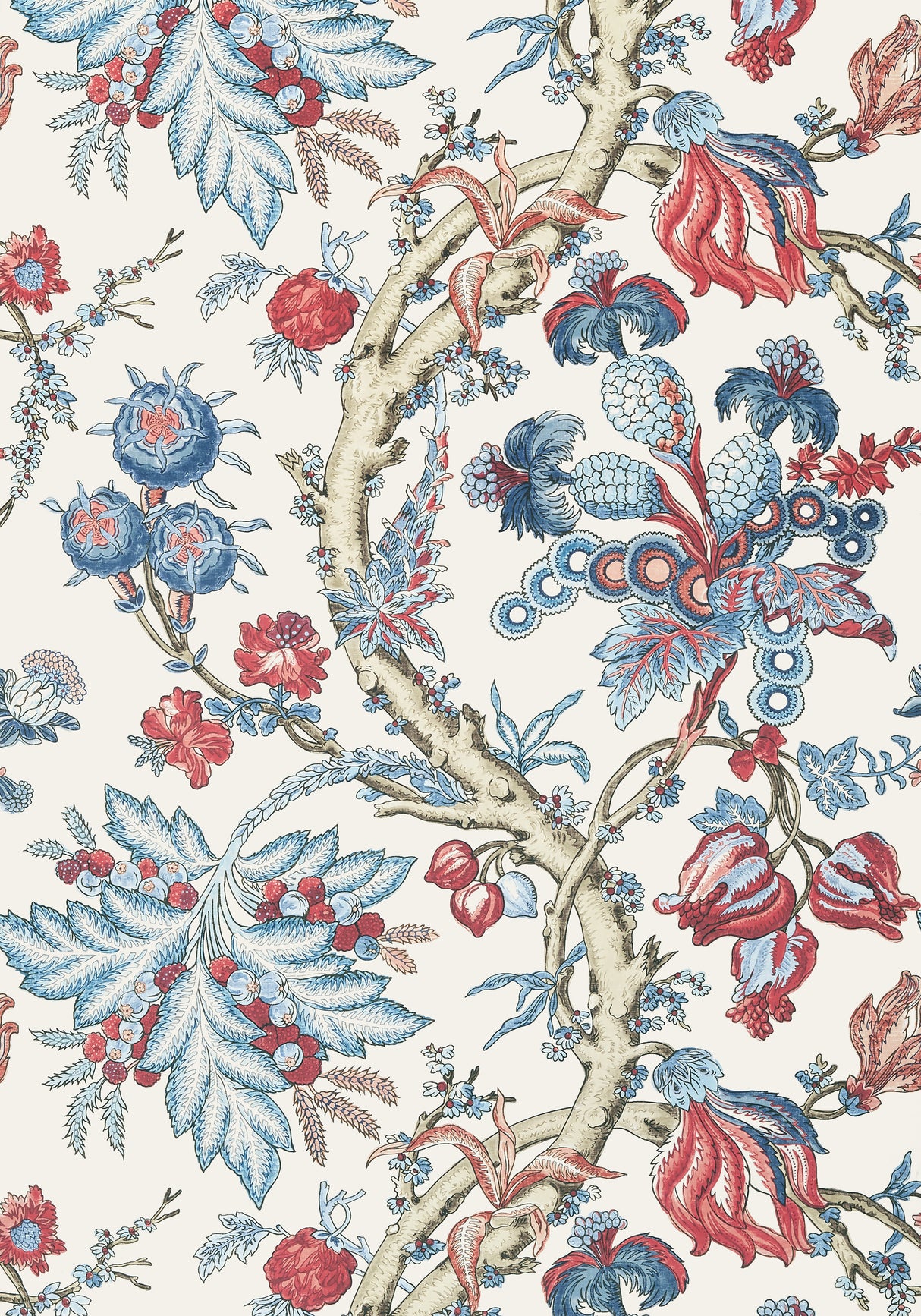 Thibaut T10845 CHATELAIN Blue and Red Wallpaper