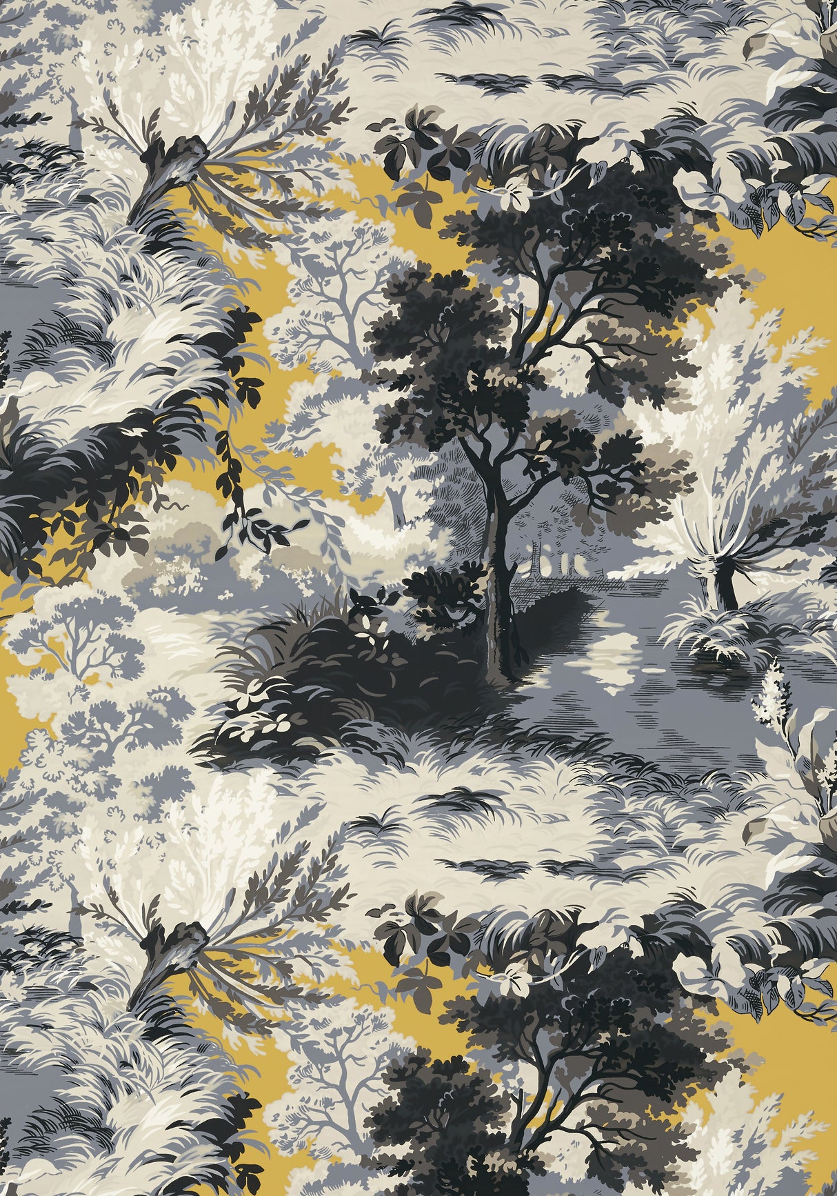 Thibaut T10869 LINCOLN TOILE Yellow and Grey Wallpaper