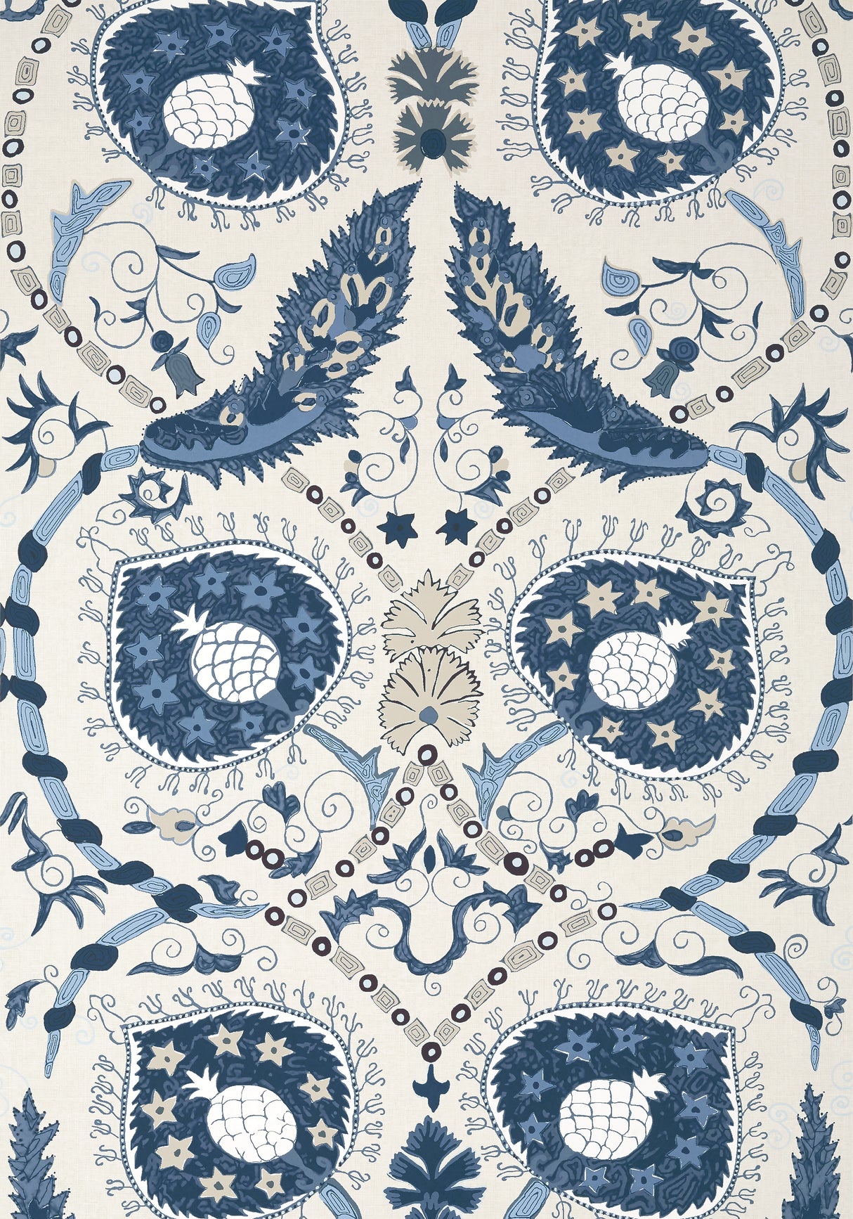 Thibaut T13218 LEWIS Blue and Beige Wallpaper