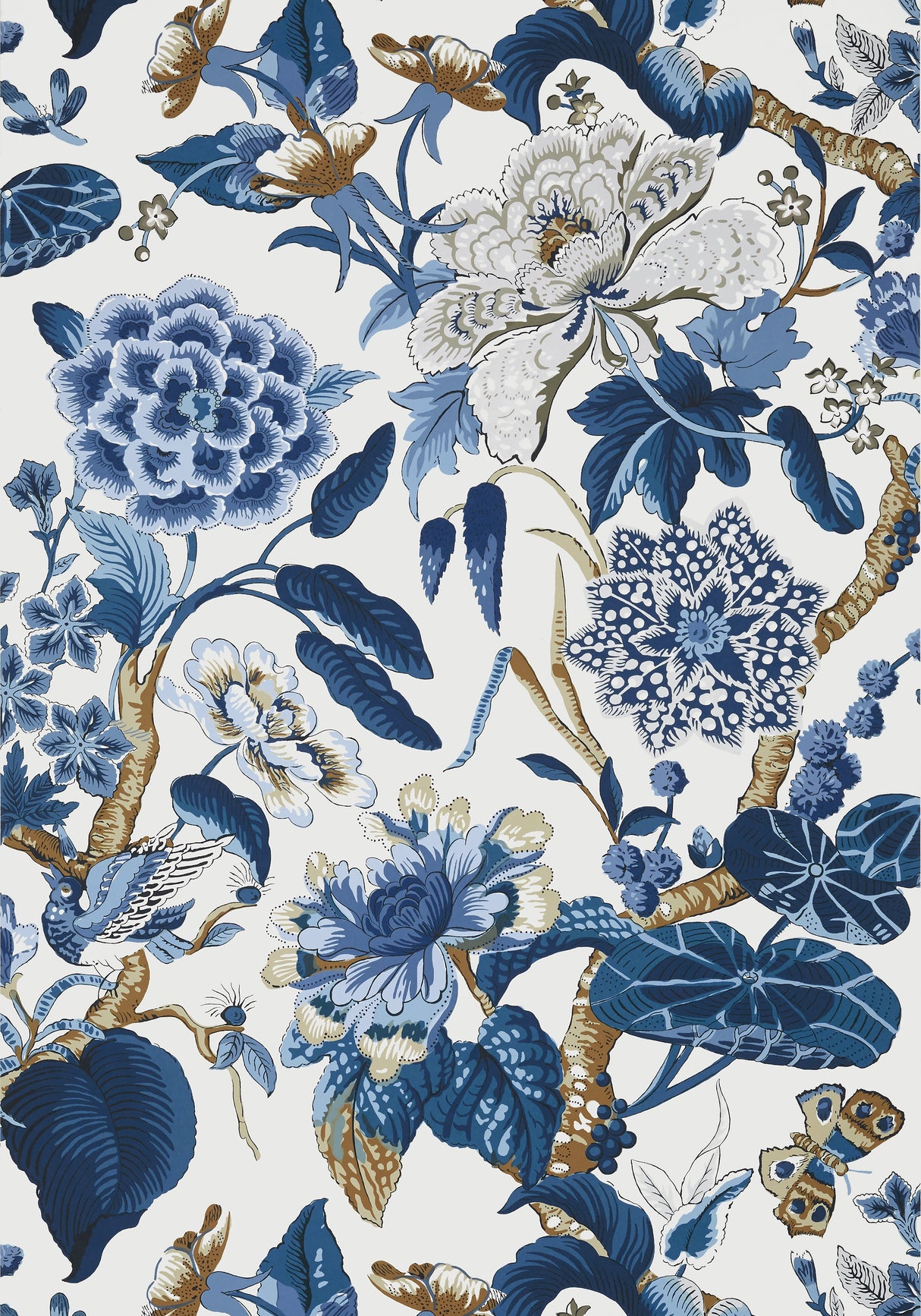 Thibaut T13659 HILL GARDEN Blue and White Wallpaper