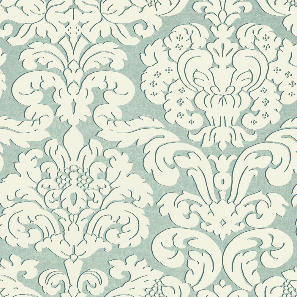 Thibaut T14217 TRELAWNY DAMASK Aqua Wallpaper