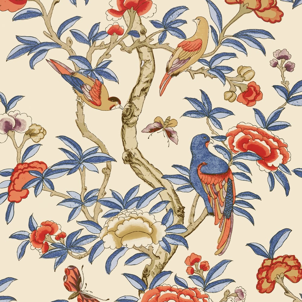 Thibaut T14228 GISELLE Blue and Coral Wallpaper