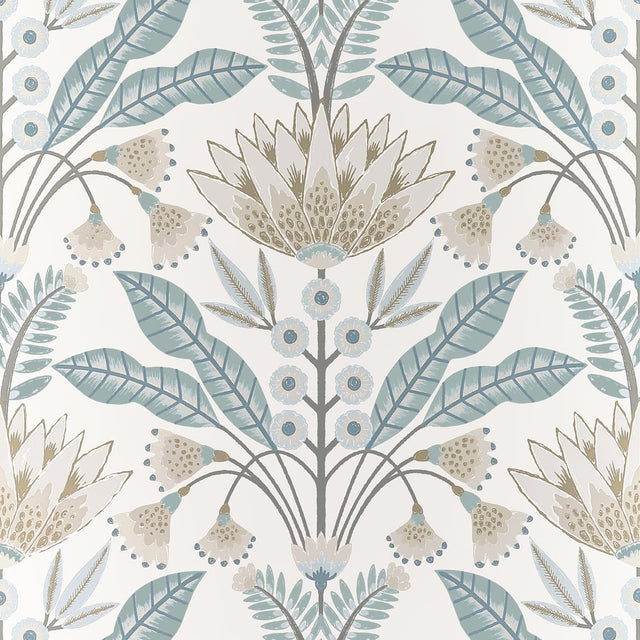 Thibaut LOTUS T14611 in Spa Blue Wallpaper - FAIRHAVEN