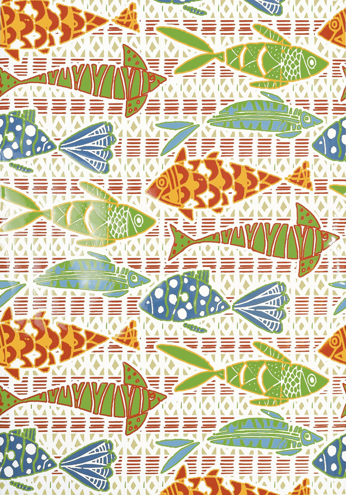 Thibaut T15869 BATIK FISH Coral and Blue Wallpaper