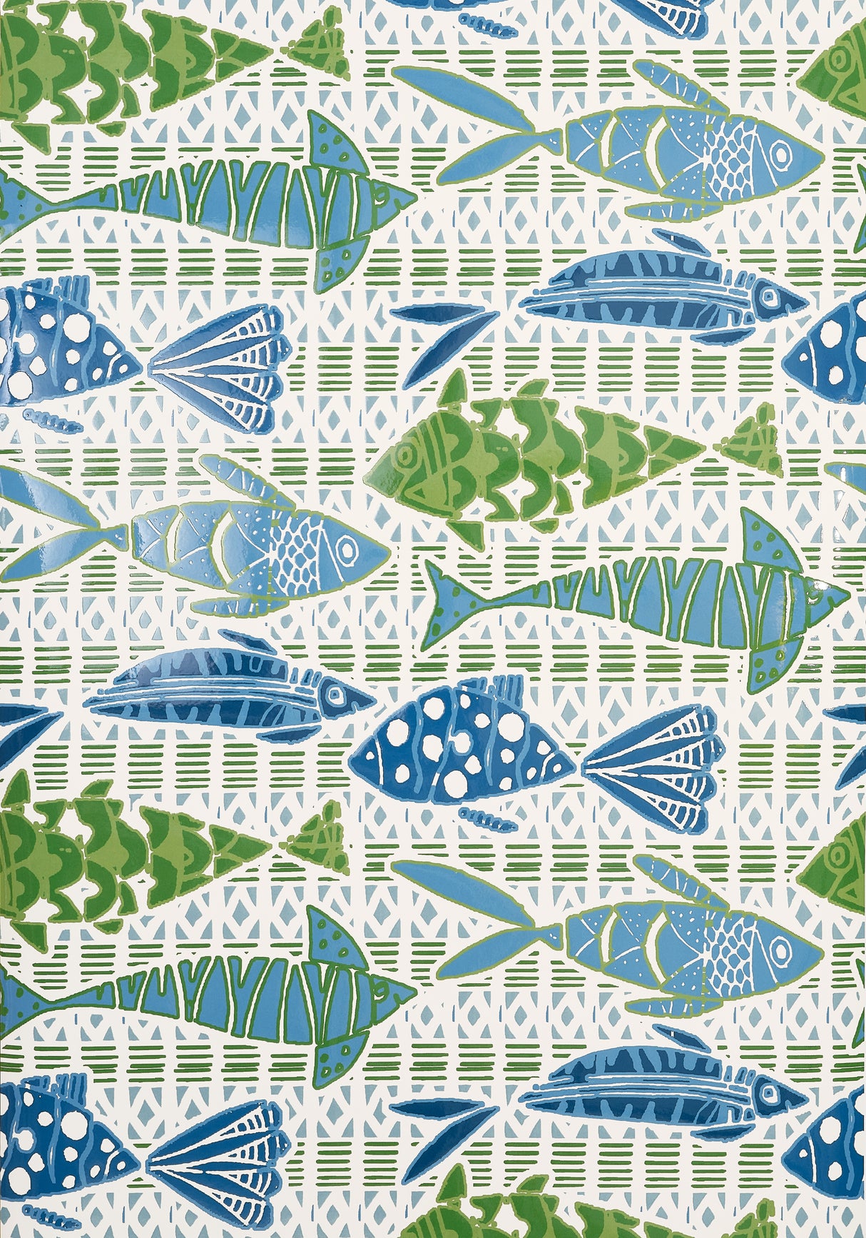 Thibaut T15870 BATIK FISH Blue and Green Wallpaper