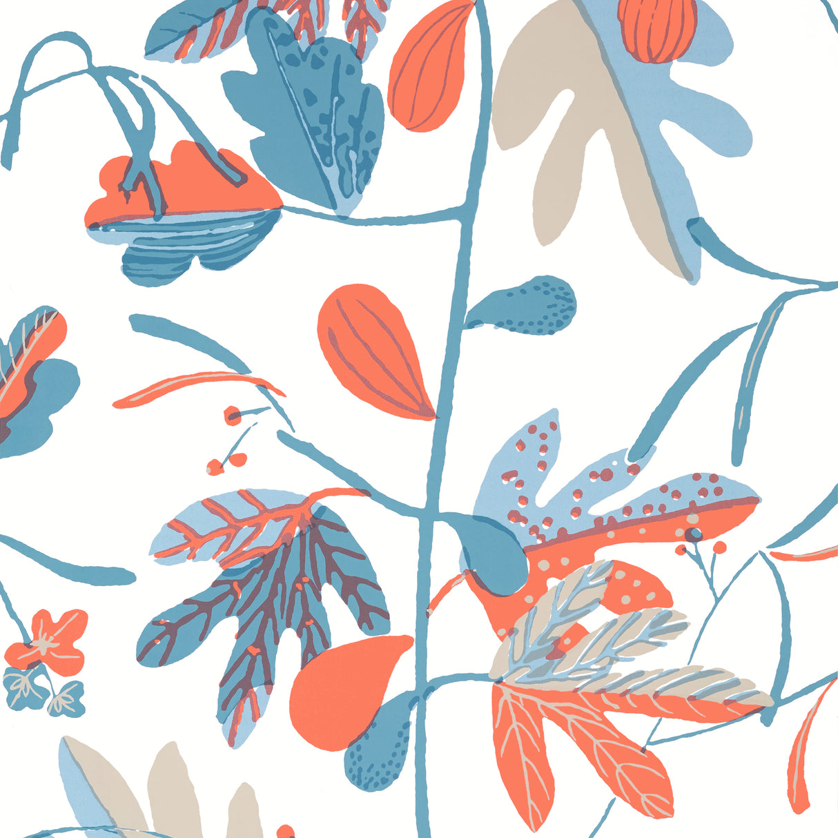 Thibaut T16207 MATISSE LEAF French Blue and Coral