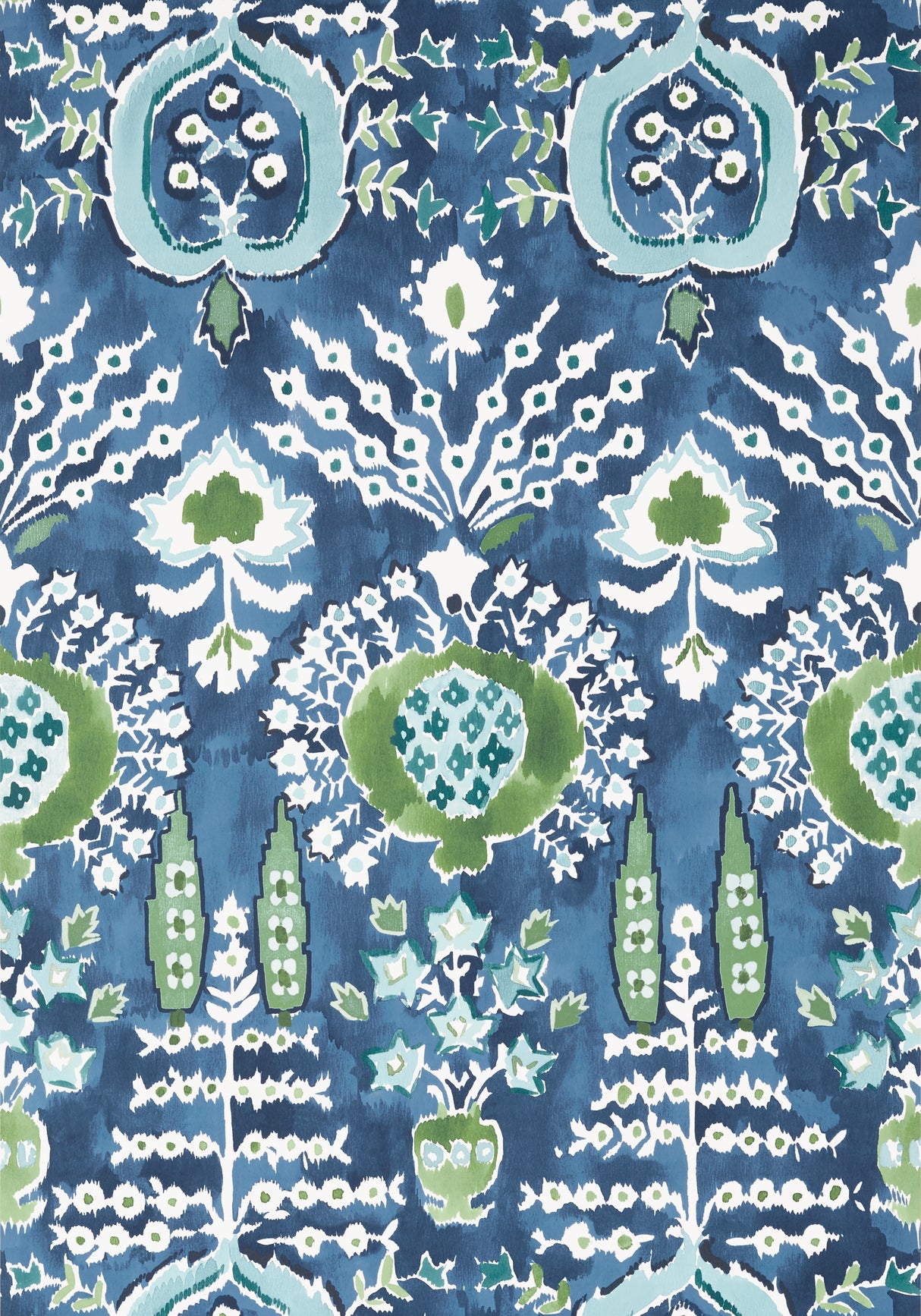 Thibaut T16241 MENDOZA SUZANI Blue and Green on Navy Wallpaper