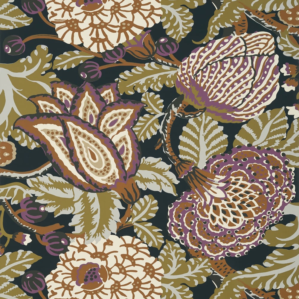 Thibaut T2942 MITFORD Black and Plum Wallpaper