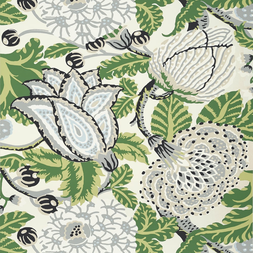 Thibaut T2949 MITFORD Green and White Wallpaper