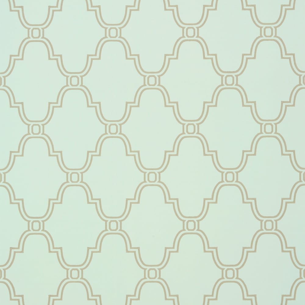 Thibaut T35120 STANBURY TRELLIS Linen on Aqua Wallpaper