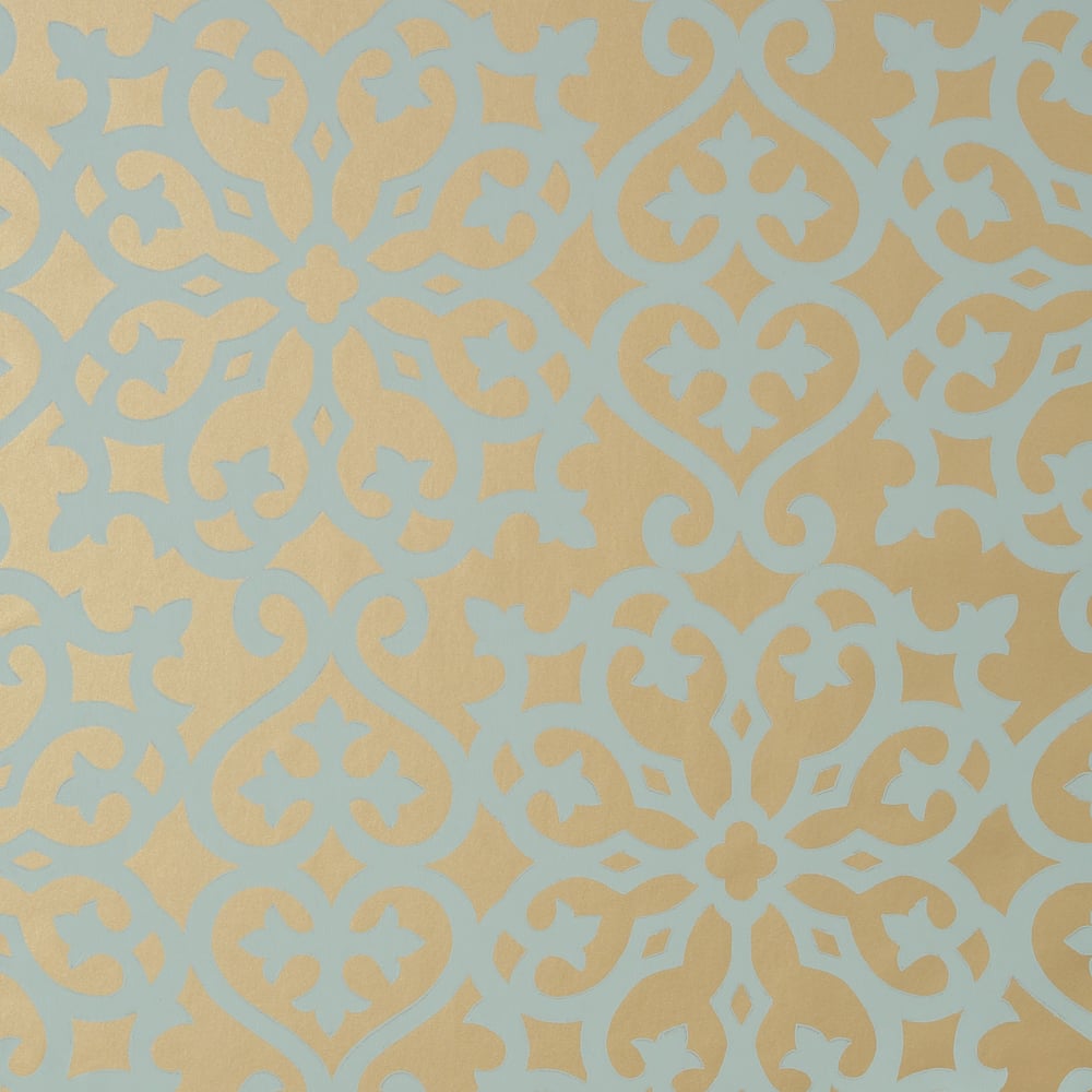 Thibaut T35176 ALLISON Aqua on Metallic Gold Wallpaper
