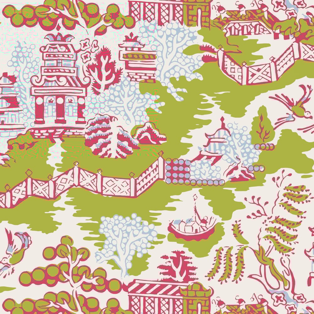 Thibaut T36106 LUZON Green and Raspberry Wallpaper