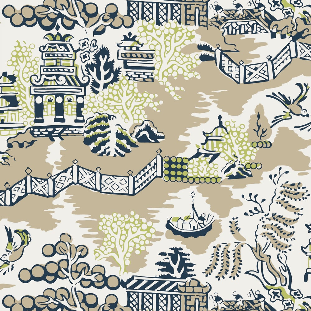 Thibaut LUZON T36110 in Navy on Beige Wallpaper - ENCHANTMEN