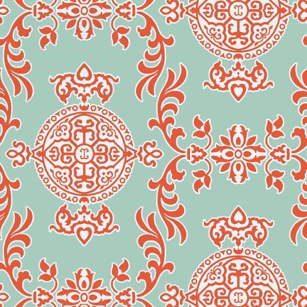 Thibaut T36113 HALIE Aqua and Coral Wallpaper