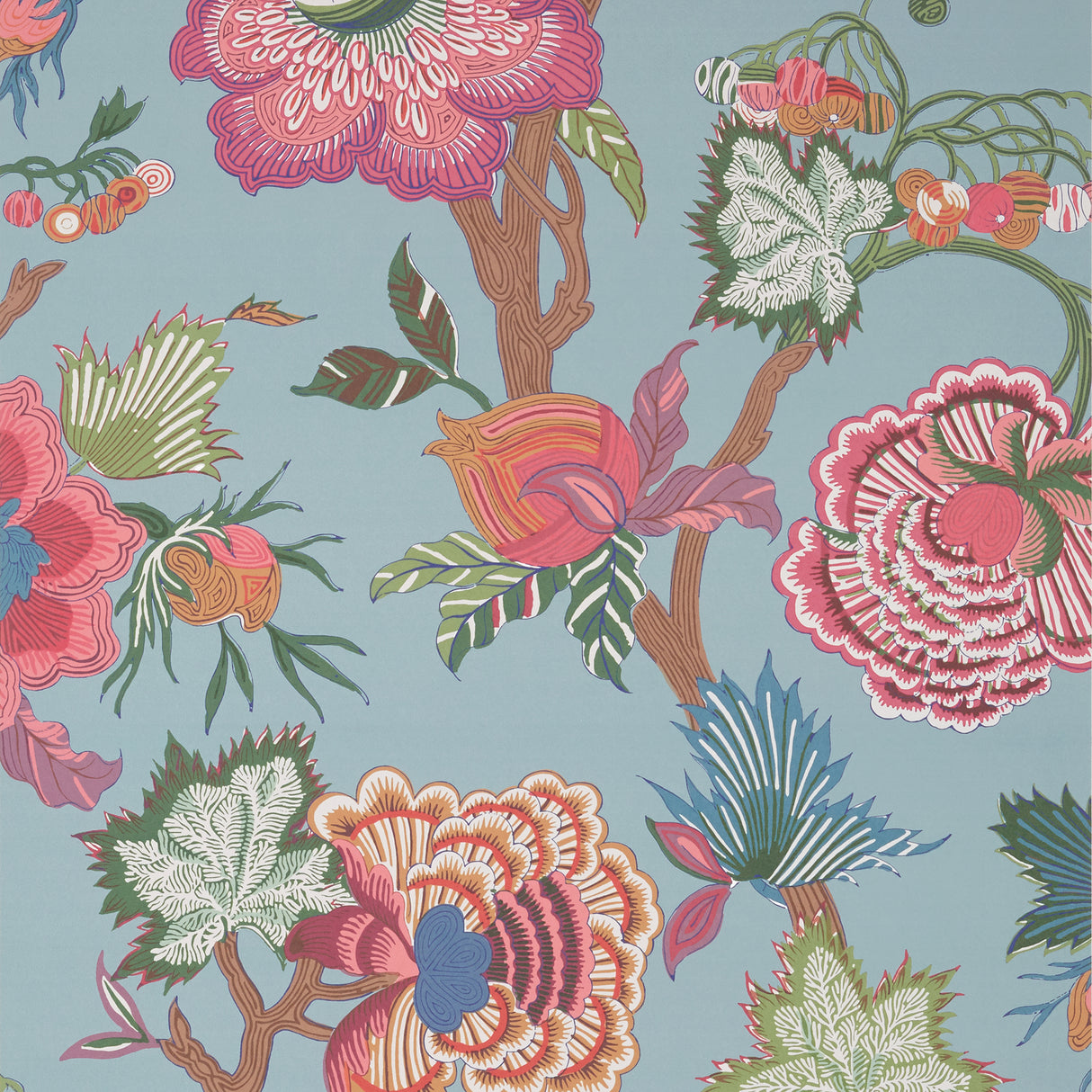 Thibaut T36415 INDIENNE JACOBEAN Raspberry and Teal